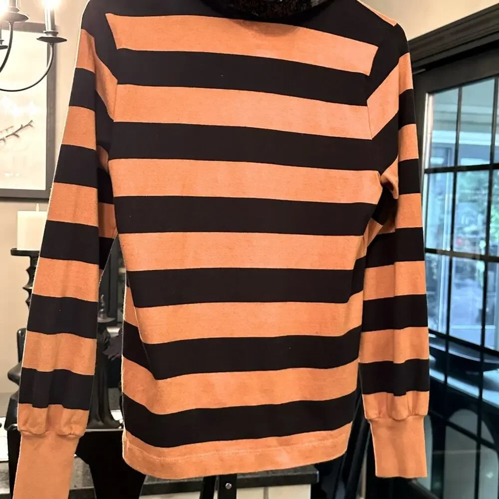J. Crew Orange and Black Striped Sequin Rugby Shirt Polo Orange Black SZ Small